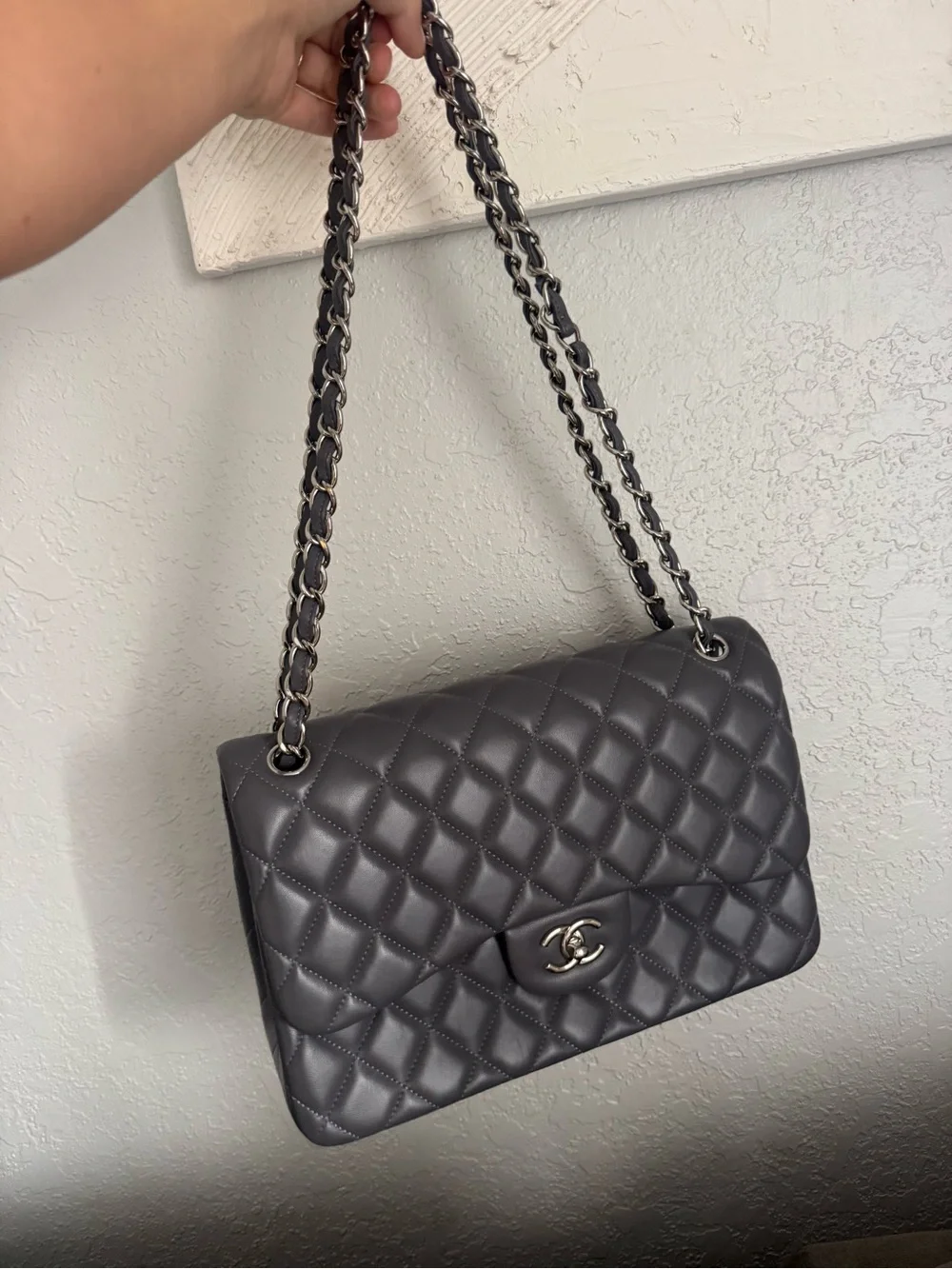 CHANEL Quilted Classic Flap Shoulder Bag in Gray